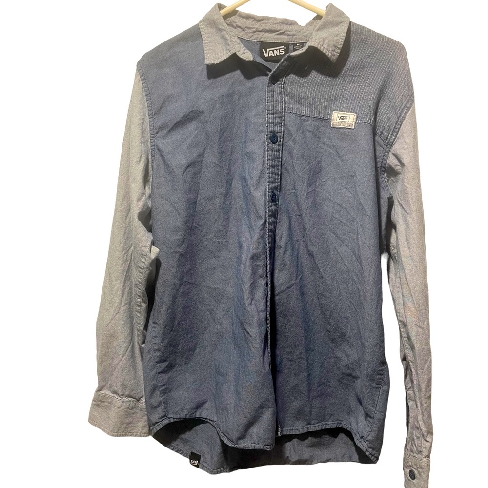 Men’s Vans Long Sleeve Denim Blue Multi-patterned Button Down Shirt Size Medium